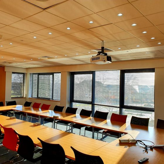 Venetian blinds installed in a commercial meeting room